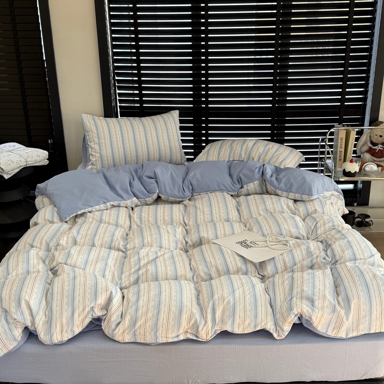 91家纺网 家纺一手货源 找家纺 美丽坊 2026新款韩系沐纱棉印花四件套 海盐纹