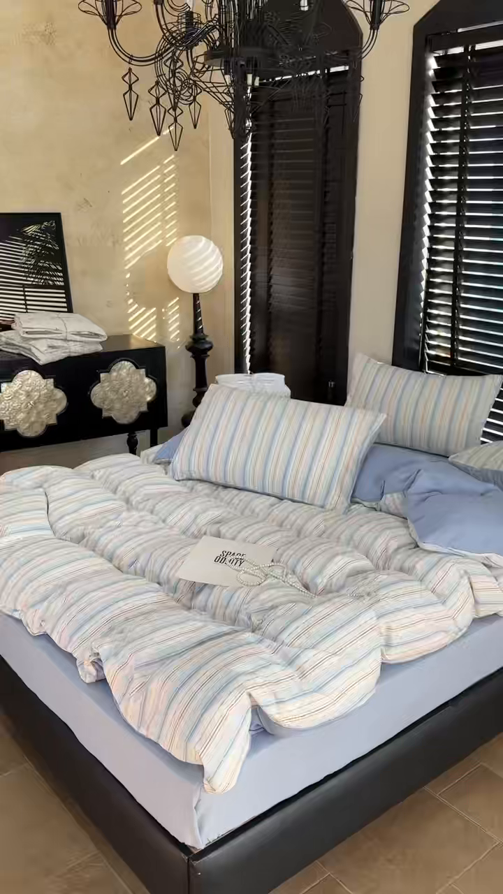 91家纺网 家纺一手货源 找家纺 美丽坊 2026新款韩系沐纱棉印花四件套 海盐纹