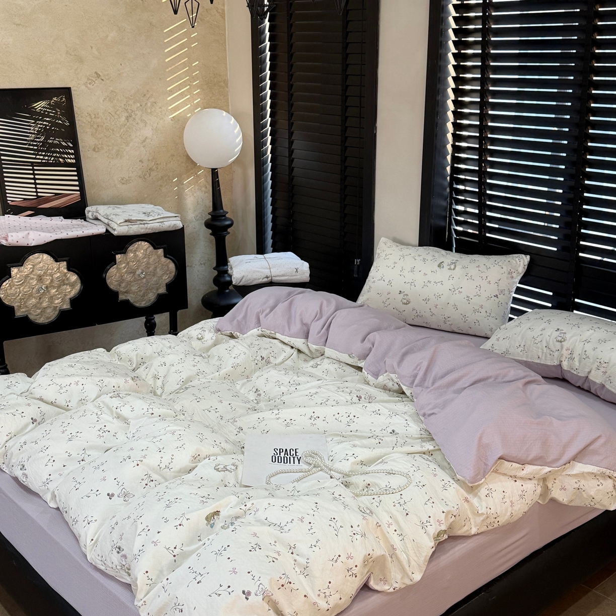 91家纺网 家纺一手货源 找家纺 美丽坊 2026新款韩系沐纱棉印花四件套 花与兔