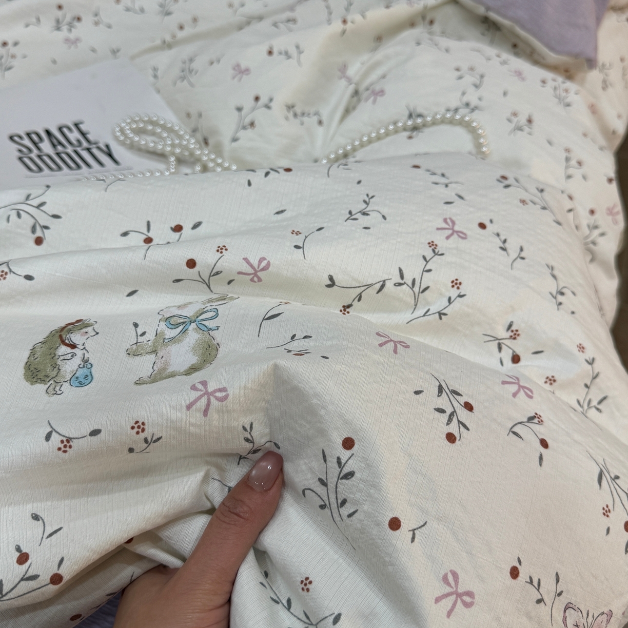 91家纺网 家纺一手货源 找家纺 美丽坊 2026新款韩系沐纱棉印花四件套 花与兔