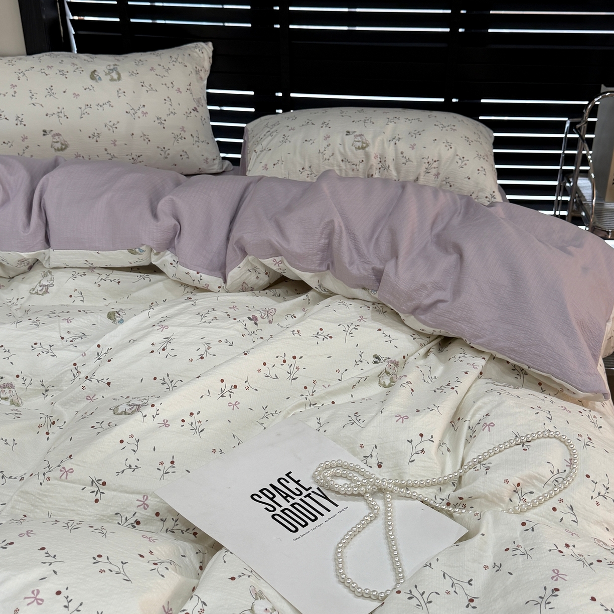 91家纺网 家纺一手货源 找家纺 美丽坊 2026新款韩系沐纱棉印花四件套 花与兔