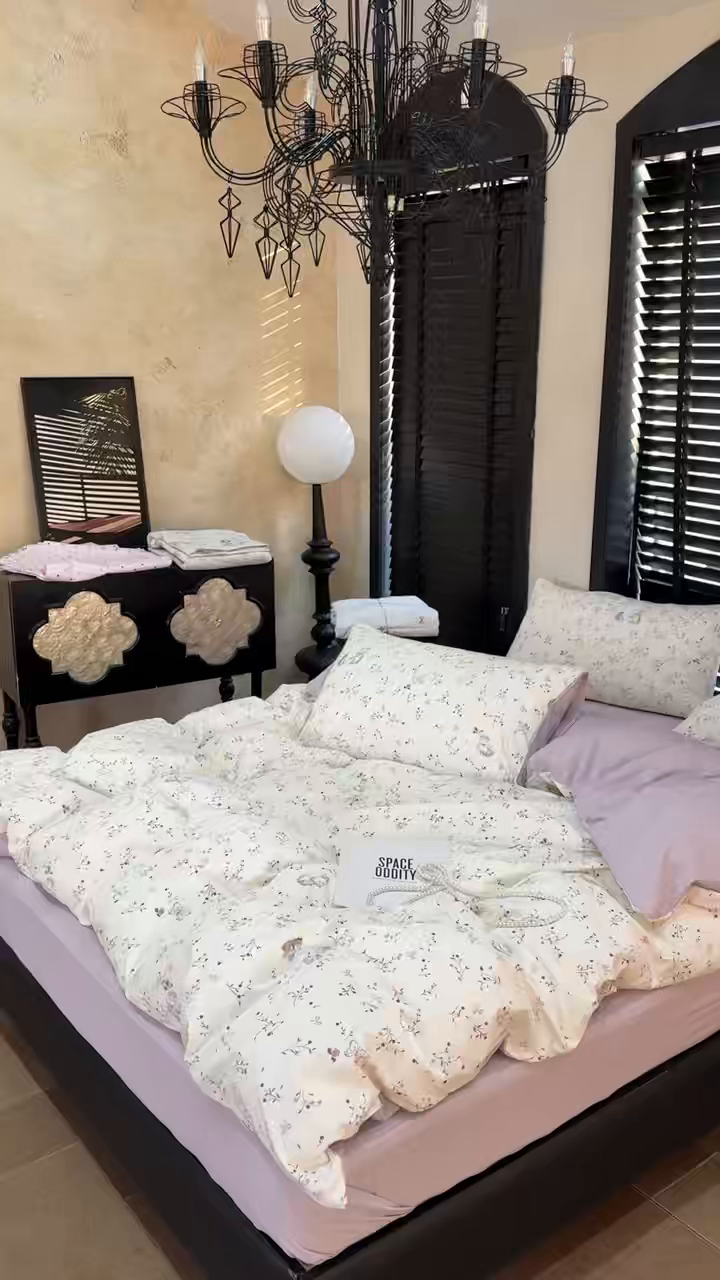 91家纺网 家纺一手货源 找家纺 美丽坊 2026新款韩系沐纱棉印花四件套 花与兔