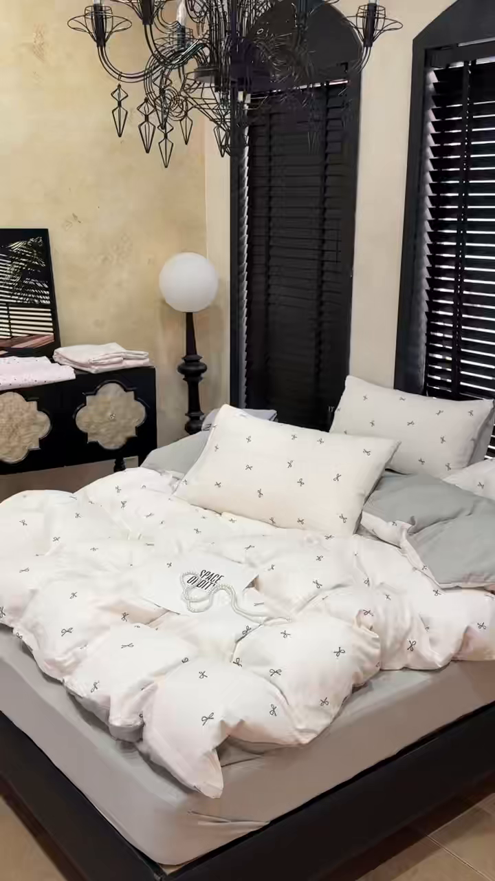 91家纺网 家纺一手货源 找家纺 美丽坊 2026新款韩系沐纱棉印花四件套 可颂