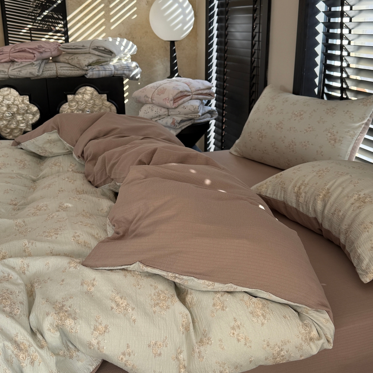 91家纺网 家纺一手货源 找家纺 美丽坊 2026新款韩系沐纱棉印花四件套 兰茵