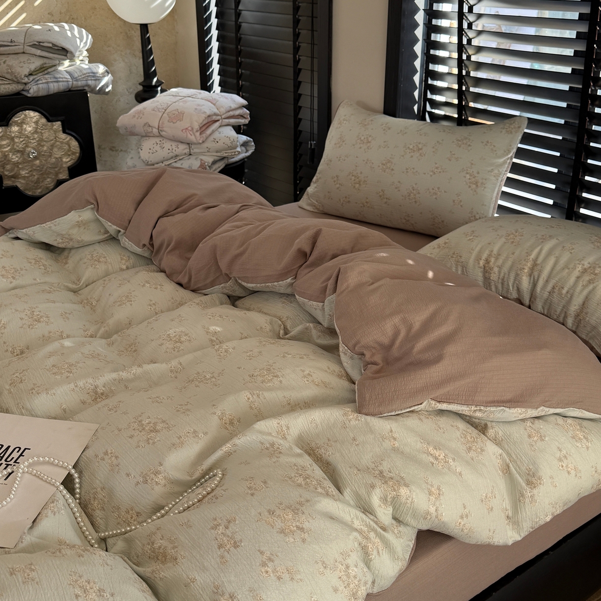 91家纺网 家纺一手货源 找家纺 美丽坊 2026新款韩系沐纱棉印花四件套 兰茵