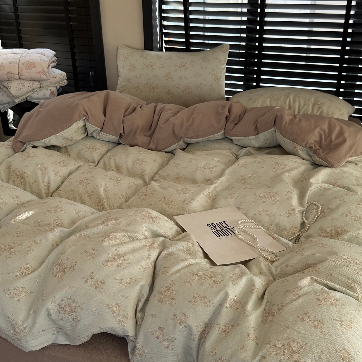 91家纺网 家纺一手货源 找家纺 美丽坊 2026新款韩系沐纱棉印花四件套 兰茵