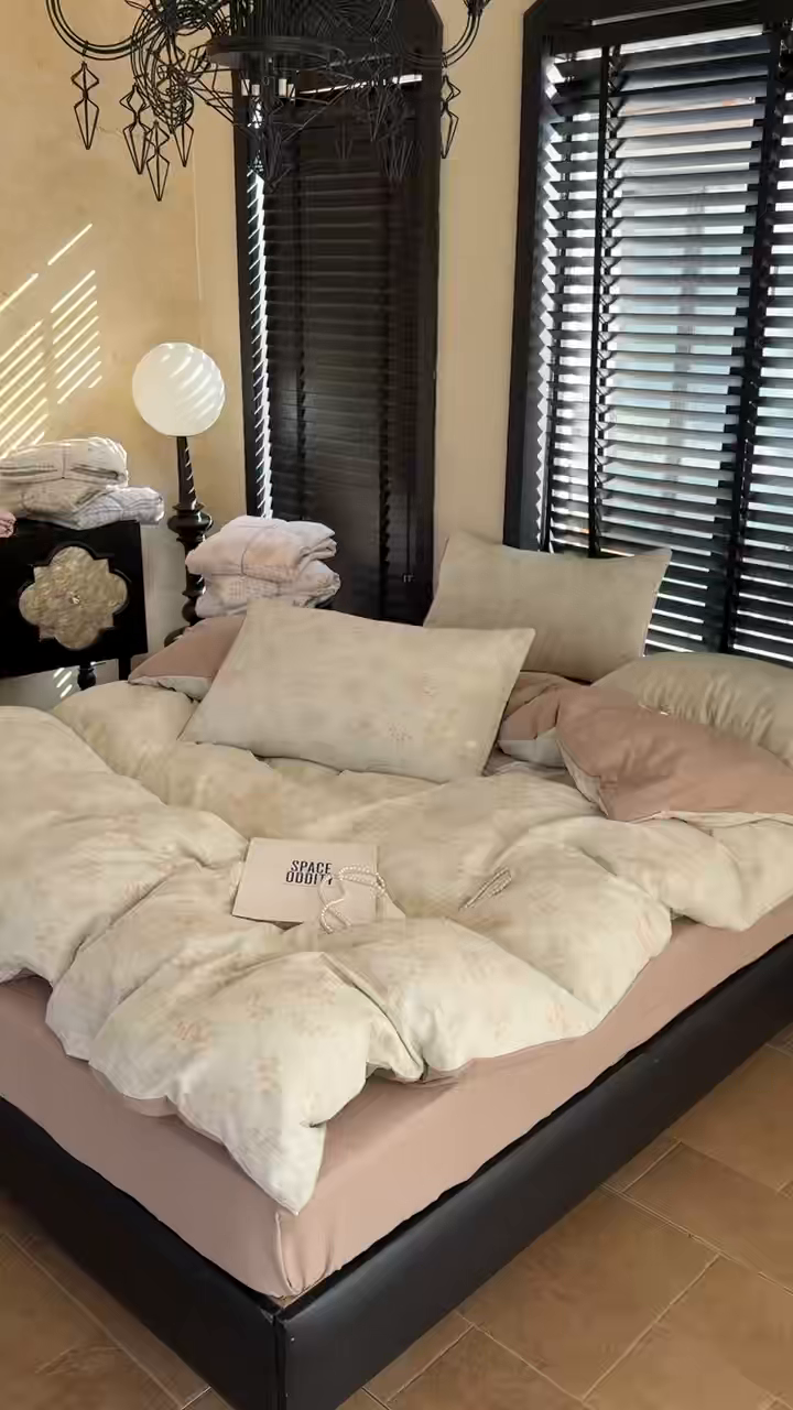 91家纺网 家纺一手货源 找家纺 美丽坊 2026新款韩系沐纱棉印花四件套 兰茵