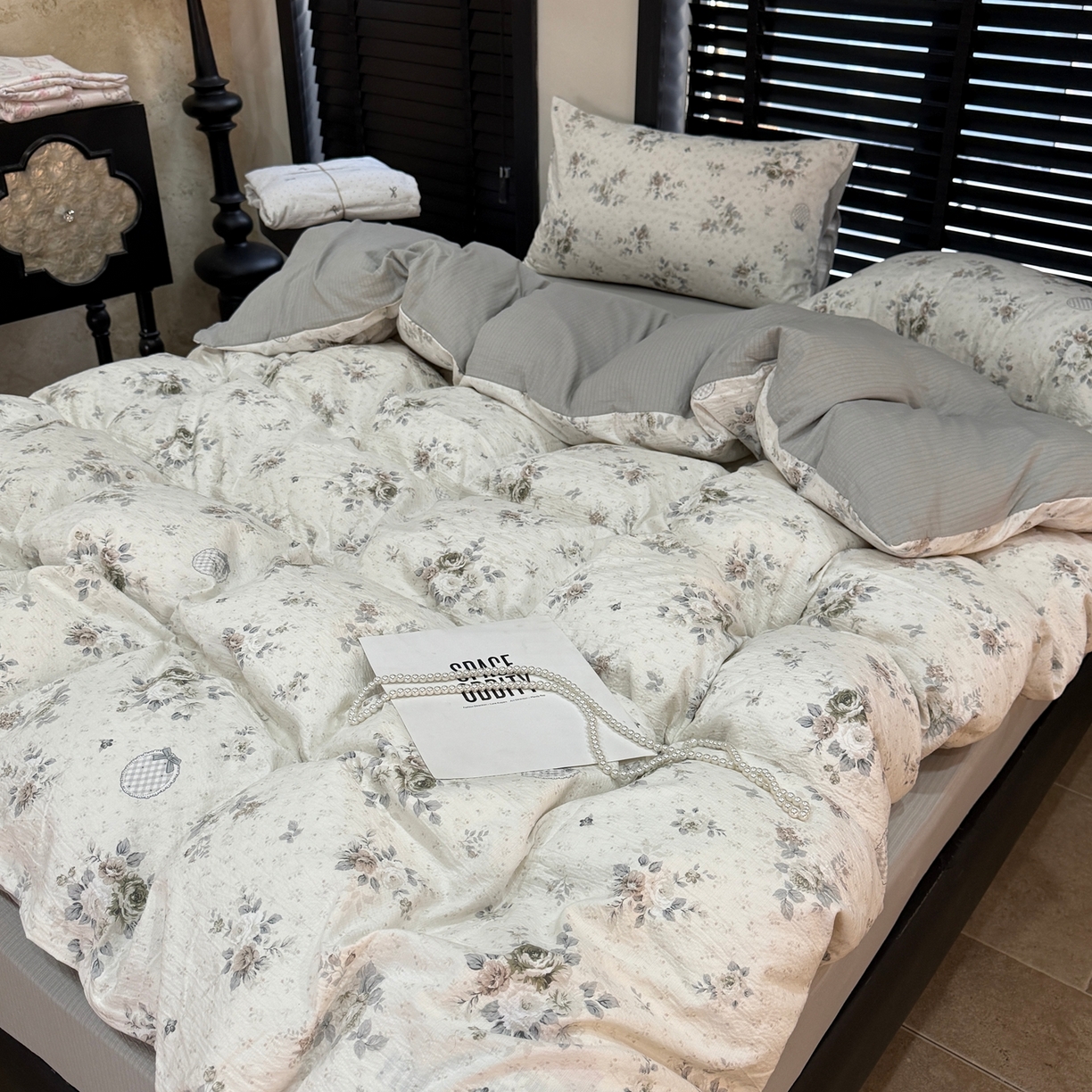 91家纺网 家纺一手货源 找家纺 美丽坊 2026新款韩系沐纱棉印花四件套 漫野