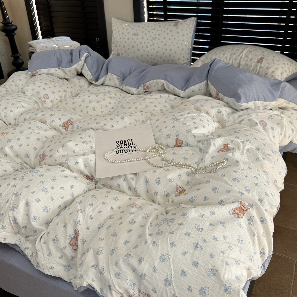 91家纺网 家纺一手货源 找家纺 美丽坊 2026新款韩系沐纱棉印花四件套 森林小熊