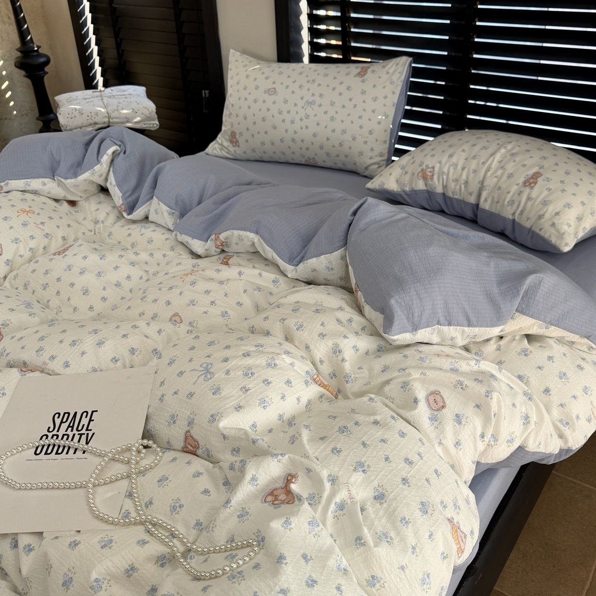 91家纺网 家纺一手货源 找家纺 美丽坊 2026新款韩系沐纱棉印花四件套 森林小熊