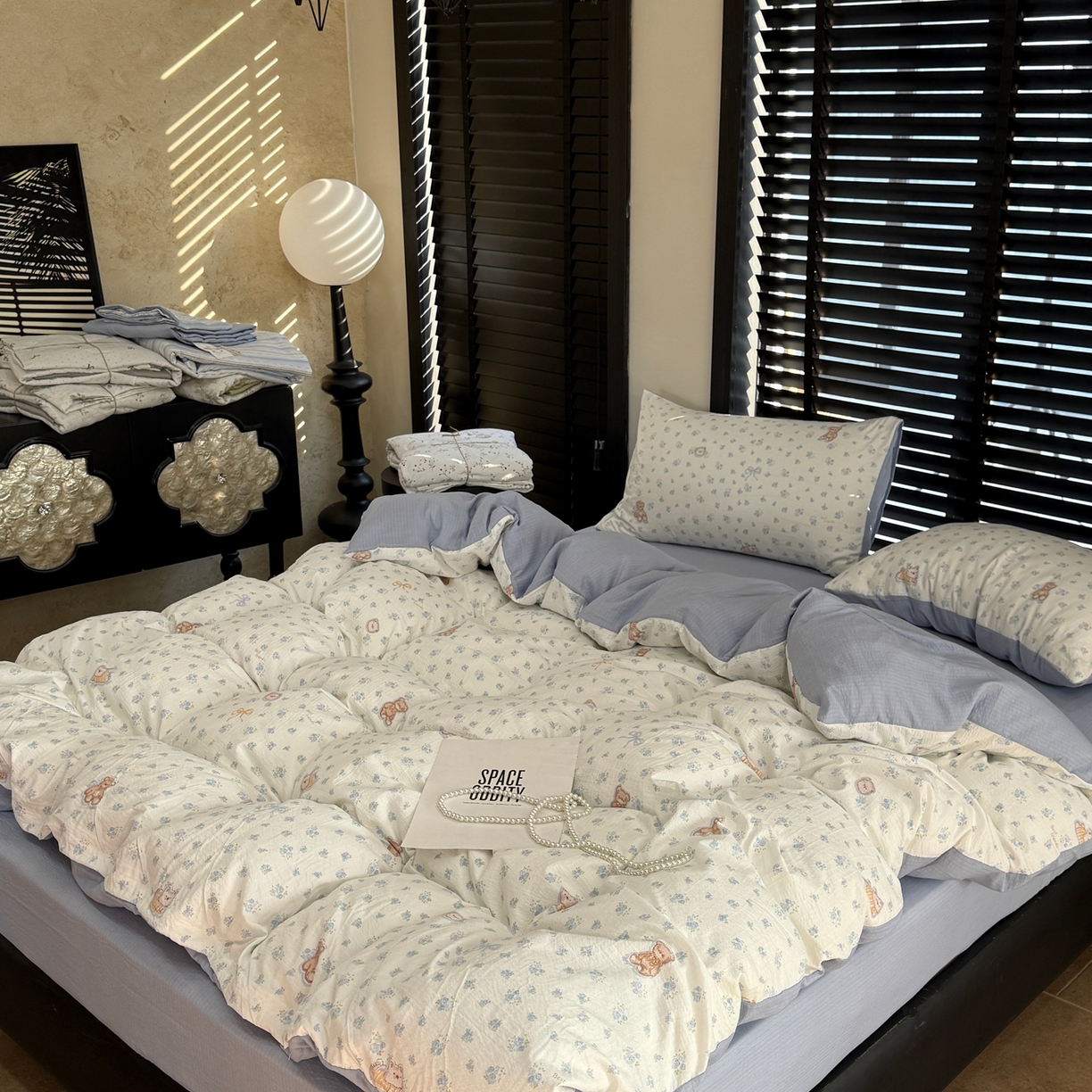 91家纺网 家纺一手货源 找家纺 美丽坊 2026新款韩系沐纱棉印花四件套 森林小熊