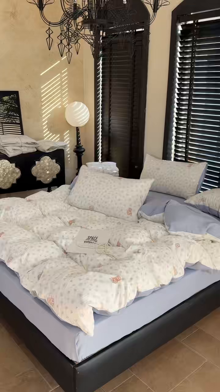 91家纺网 家纺一手货源 找家纺 美丽坊 2026新款韩系沐纱棉印花四件套 森林小熊