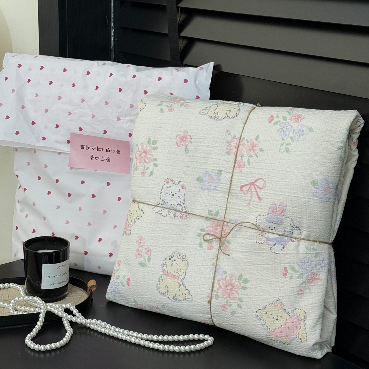 91家纺网 家纺一手货源 找家纺 美丽坊 2026新款韩系沐纱棉印花四件套 童趣粉