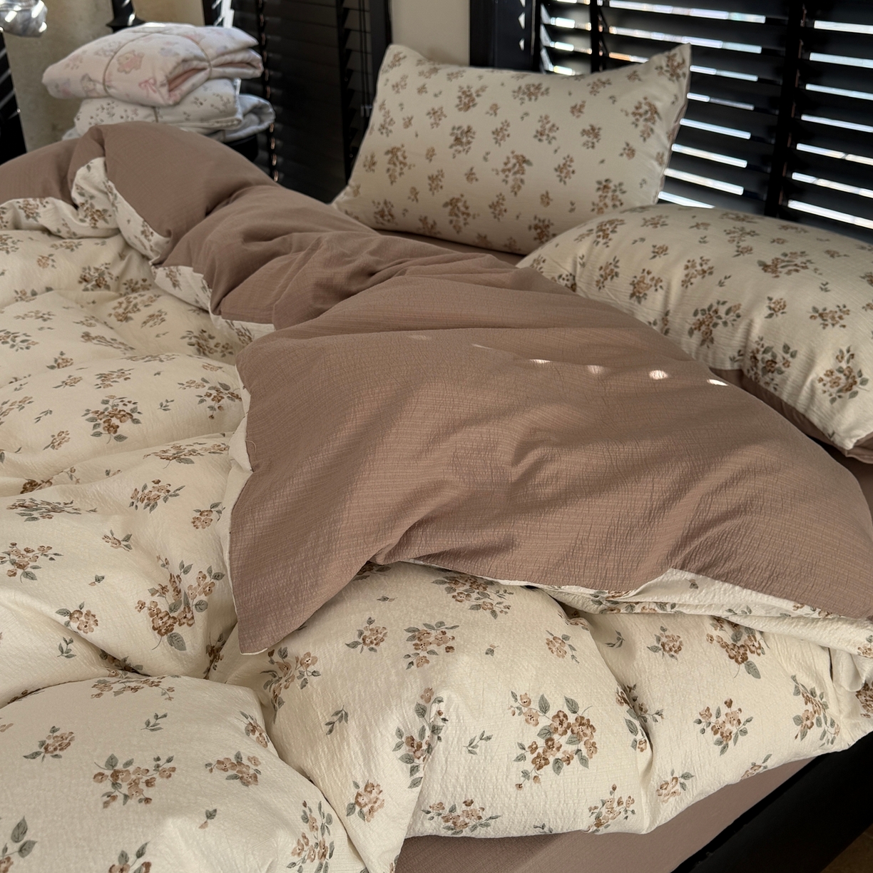 91家纺网 家纺一手货源 找家纺 美丽坊 2026新款韩系沐纱棉印花四件套 小月野