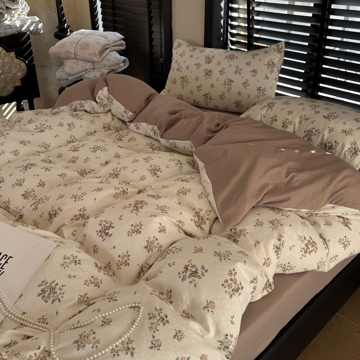 91家纺网 家纺一手货源 找家纺 美丽坊 2026新款韩系沐纱棉印花四件套 小月野