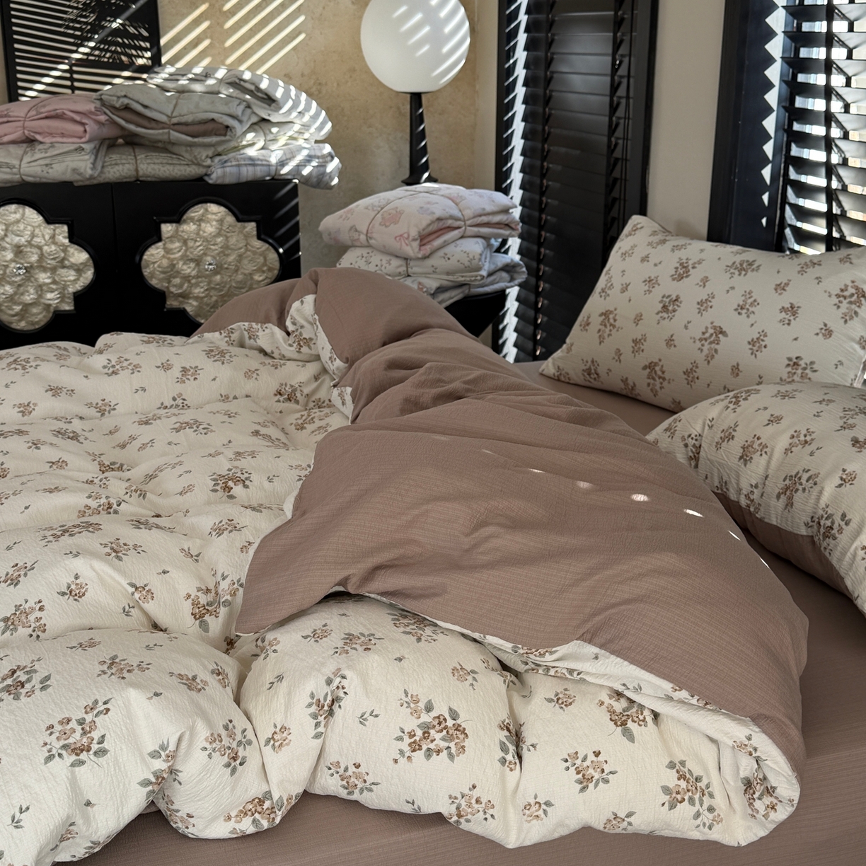 91家纺网 家纺一手货源 找家纺 美丽坊 2026新款韩系沐纱棉印花四件套 小月野