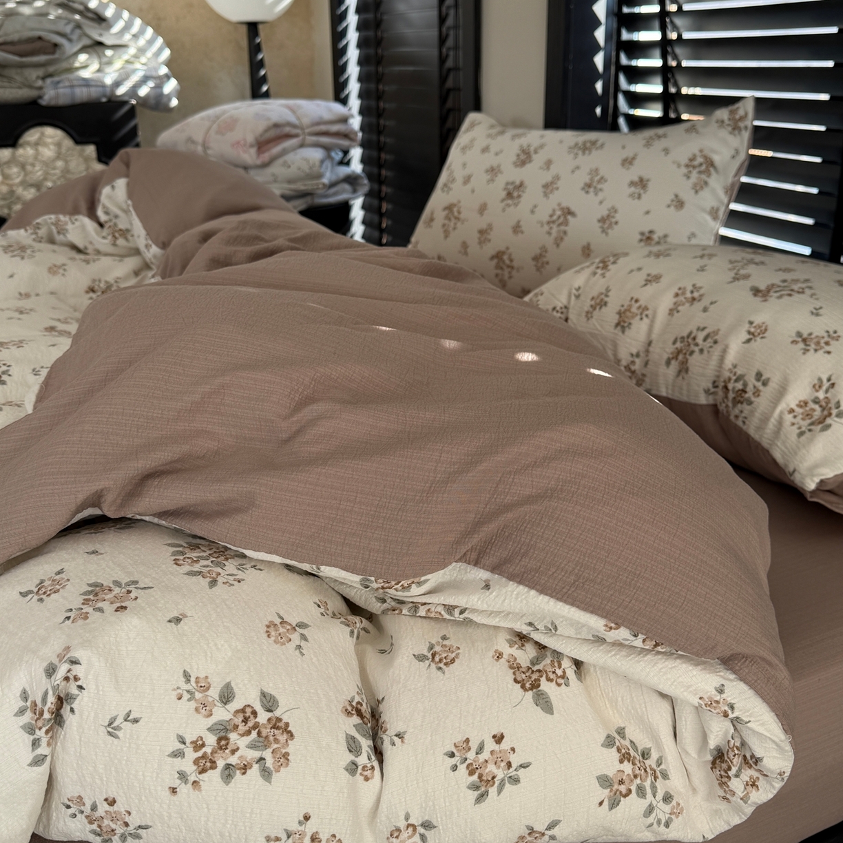 91家纺网 家纺一手货源 找家纺 美丽坊 2026新款韩系沐纱棉印花四件套 小月野