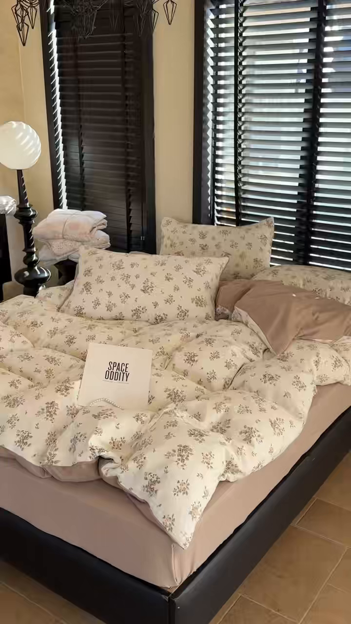 91家纺网 家纺一手货源 找家纺 美丽坊 2026新款韩系沐纱棉印花四件套 小月野