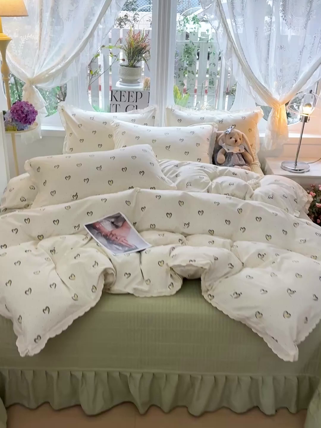 91家纺网 家纺一手货源 找家纺 梦莱斯 2026新款ins小清风水洗棉花边床盖四件套 心岚