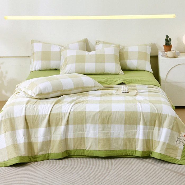 春皖家纺 2026新款全棉色织宽边棉花夏被-云恋 云恋-芳青绿