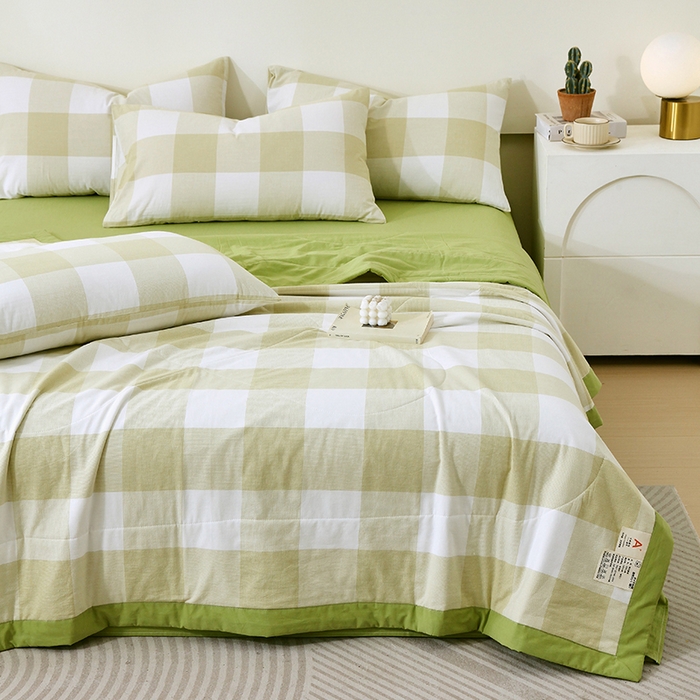 91家纺网 家纺一手货源 找家纺 春皖家纺 2026新款全棉色织宽边棉花夏被-云恋 云恋-芳青绿