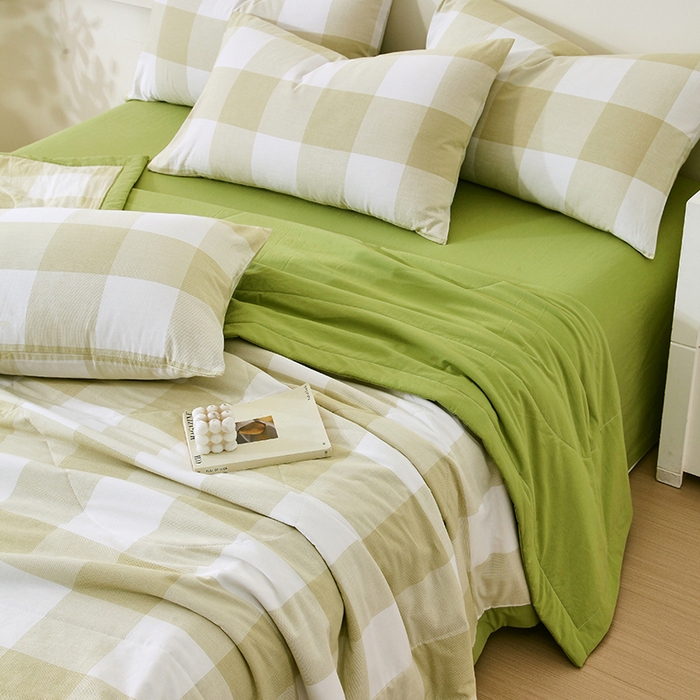 91家纺网 家纺一手货源 找家纺 春皖家纺 2026新款全棉色织宽边棉花夏被-云恋 云恋-芳青绿