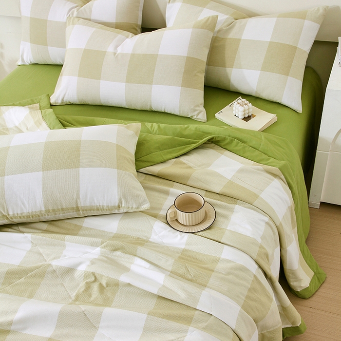 91家纺网 家纺一手货源 找家纺 春皖家纺 2026新款全棉色织宽边棉花夏被-云恋 云恋-芳青绿