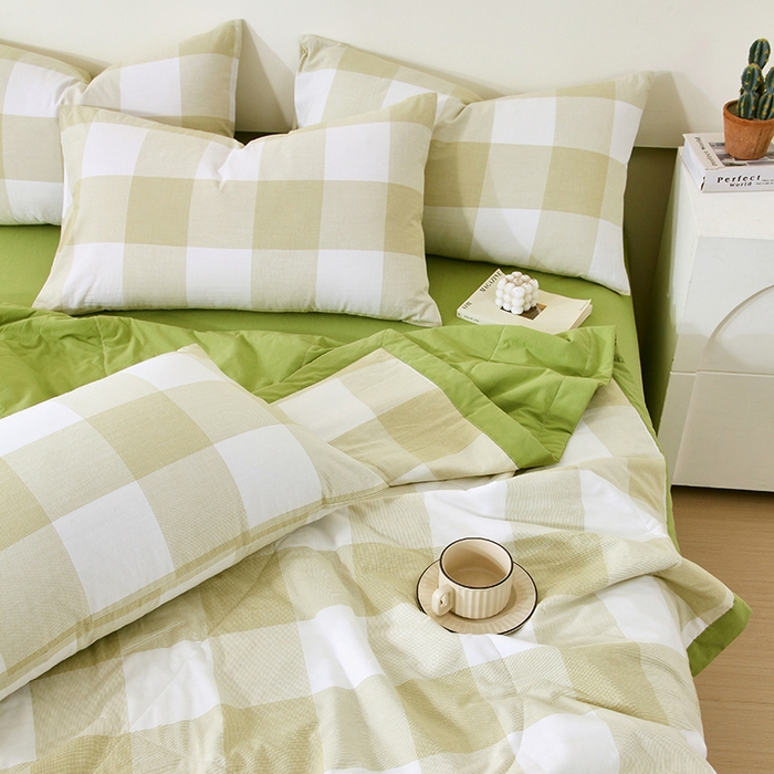 91家纺网 家纺一手货源 找家纺 春皖家纺 2026新款全棉色织宽边棉花夏被-云恋 云恋-芳青绿