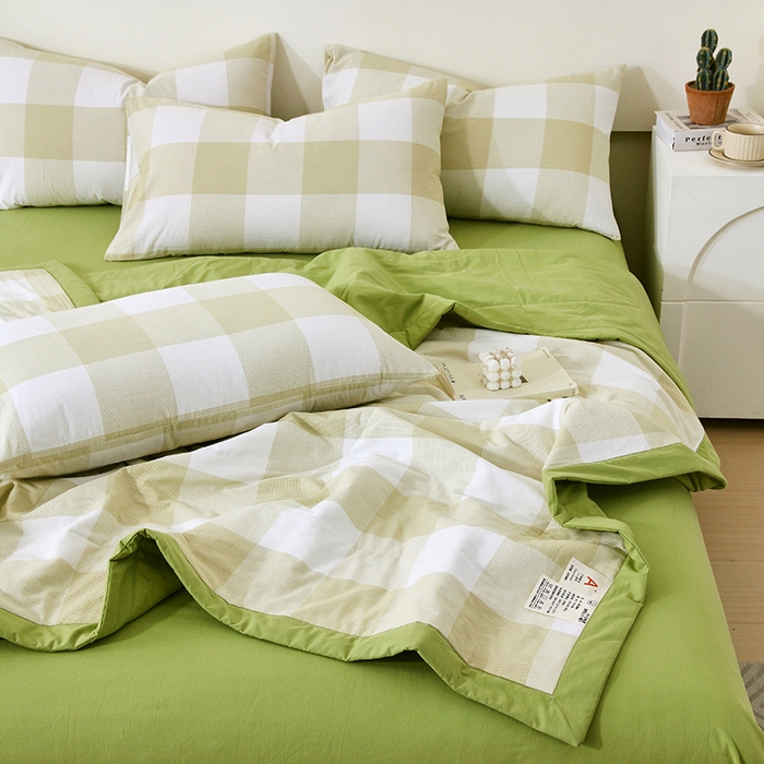 91家纺网 家纺一手货源 找家纺 春皖家纺 2026新款全棉色织宽边棉花夏被-云恋 云恋-芳青绿