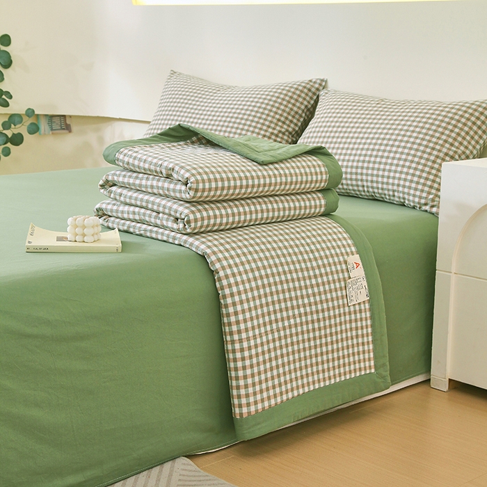 91家纺网 家纺一手货源 找家纺 春皖家纺 2026新款全棉色织宽边棉花夏被-云恋 云恋-绿小格