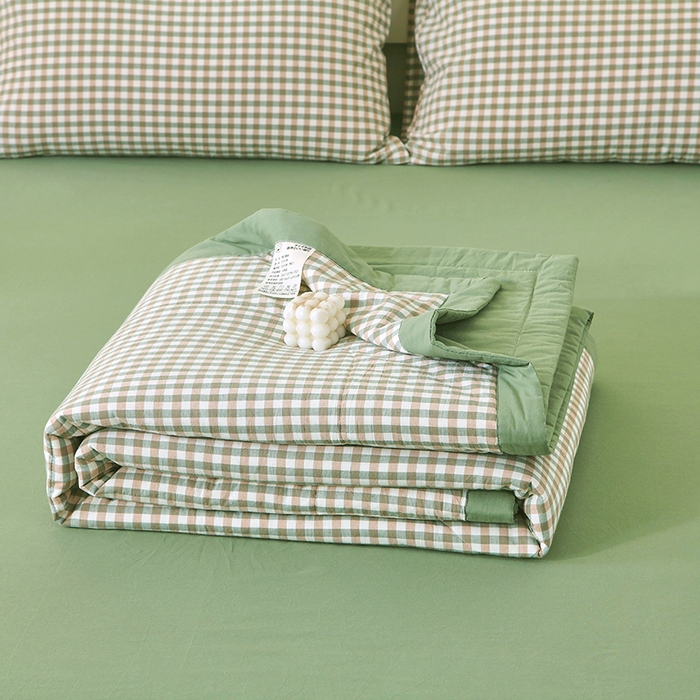 91家纺网 家纺一手货源 找家纺 春皖家纺 2026新款全棉色织宽边棉花夏被-云恋 云恋-绿小格