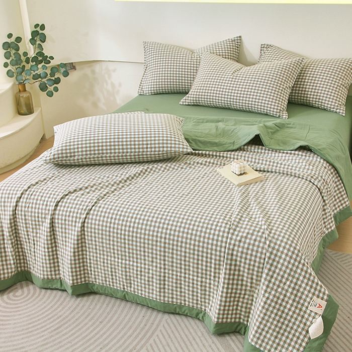 91家纺网 家纺一手货源 找家纺 春皖家纺 2026新款全棉色织宽边棉花夏被-云恋 云恋-绿小格