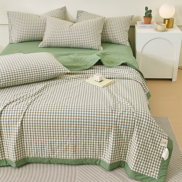 91家纺网 家纺一手货源 找家纺 春皖家纺 2026新款全棉色织宽边棉花夏被-云恋 云恋-绿小格