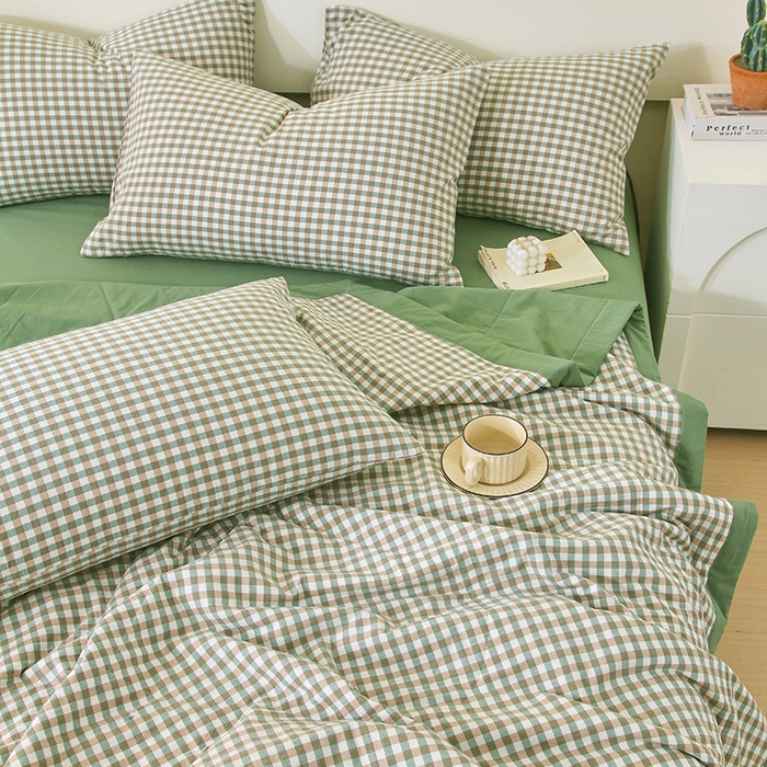 91家纺网 家纺一手货源 找家纺 春皖家纺 2026新款全棉色织宽边棉花夏被-云恋 云恋-绿小格