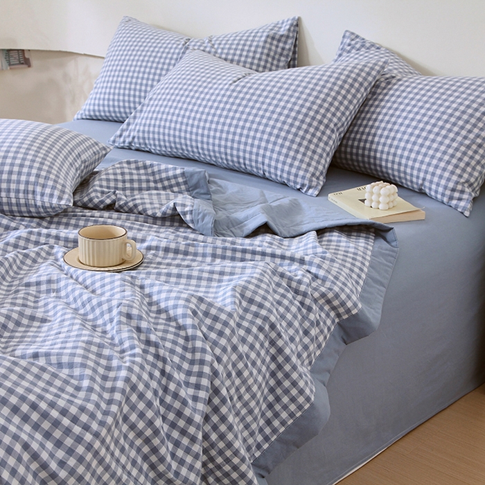 91家纺网 家纺一手货源 找家纺 春皖家纺 2026新款全棉色织宽边棉花夏被-云恋 云恋-水蓝小格