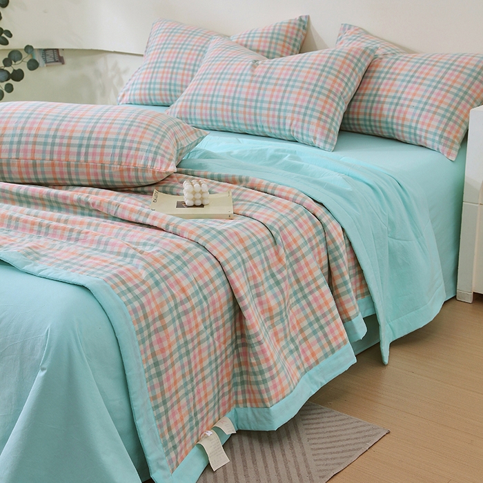 91家纺网 家纺一手货源 找家纺 春皖家纺 2026新款全棉色织宽边棉花夏被-云恋 云恋-冰激凌格