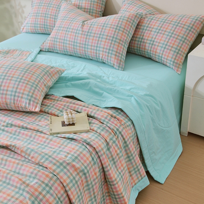 91家纺网 家纺一手货源 找家纺 春皖家纺 2026新款全棉色织宽边棉花夏被-云恋 云恋-冰激凌格