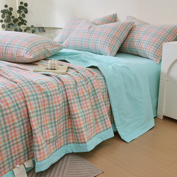 91家纺网 家纺一手货源 找家纺 春皖家纺 2026新款全棉色织宽边棉花夏被-云恋 云恋-冰激凌格