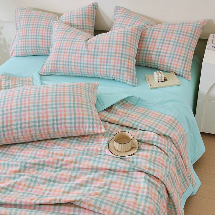 91家纺网 家纺一手货源 找家纺 春皖家纺 2026新款全棉色织宽边棉花夏被-云恋 云恋-冰激凌格