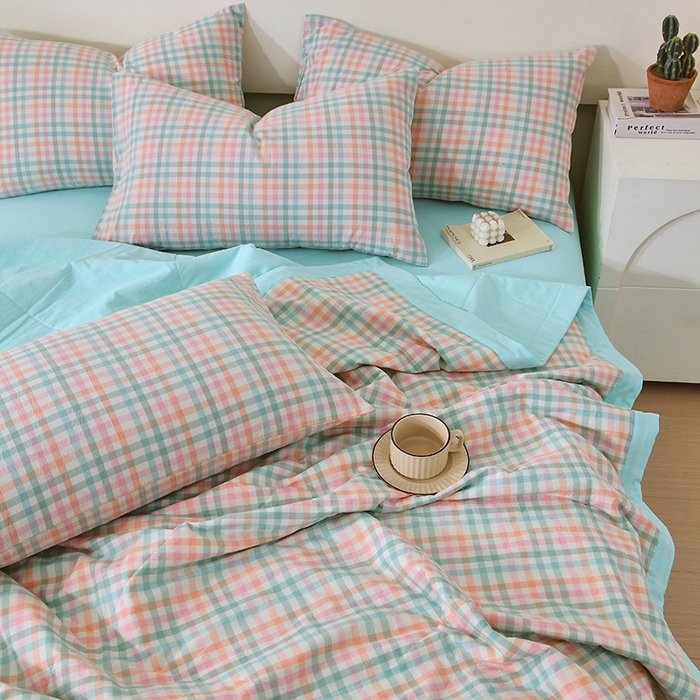 91家纺网 家纺一手货源 找家纺 春皖家纺 2026新款全棉色织宽边棉花夏被-云恋 云恋-冰激凌格