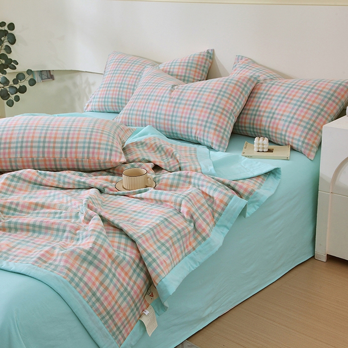 91家纺网 家纺一手货源 找家纺 春皖家纺 2026新款全棉色织宽边棉花夏被-云恋 云恋-冰激凌格