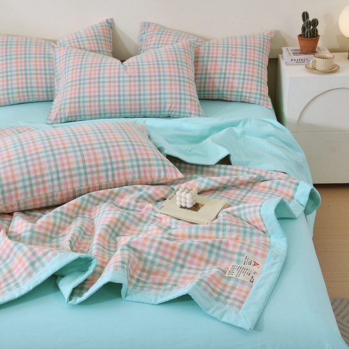 91家纺网 家纺一手货源 找家纺 春皖家纺 2026新款全棉色织宽边棉花夏被-云恋 云恋-冰激凌格