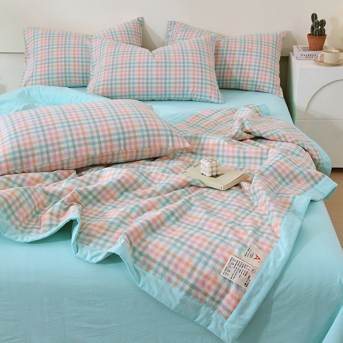 91家纺网 家纺一手货源 找家纺 春皖家纺 2026新款全棉色织宽边棉花夏被-云恋 云恋-冰激凌格