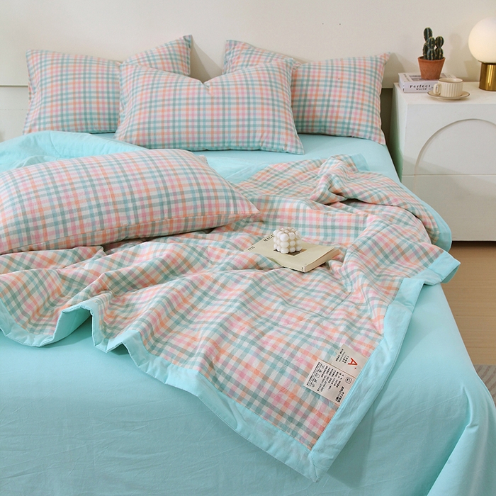 91家纺网 家纺一手货源 找家纺 春皖家纺 2026新款全棉色织宽边棉花夏被-云恋 云恋-冰激凌格