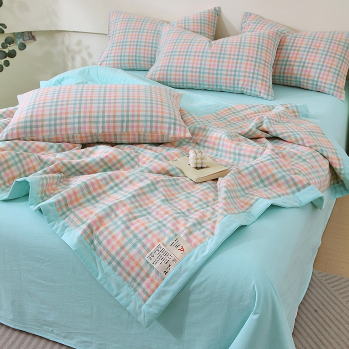 91家纺网 家纺一手货源 找家纺 春皖家纺 2026新款全棉色织宽边棉花夏被-云恋 云恋-冰激凌格