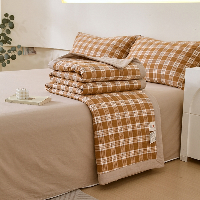 91家纺网 家纺一手货源 找家纺 春皖家纺 2026新款全棉色织宽边棉花夏被-云恋 云恋-黄调格