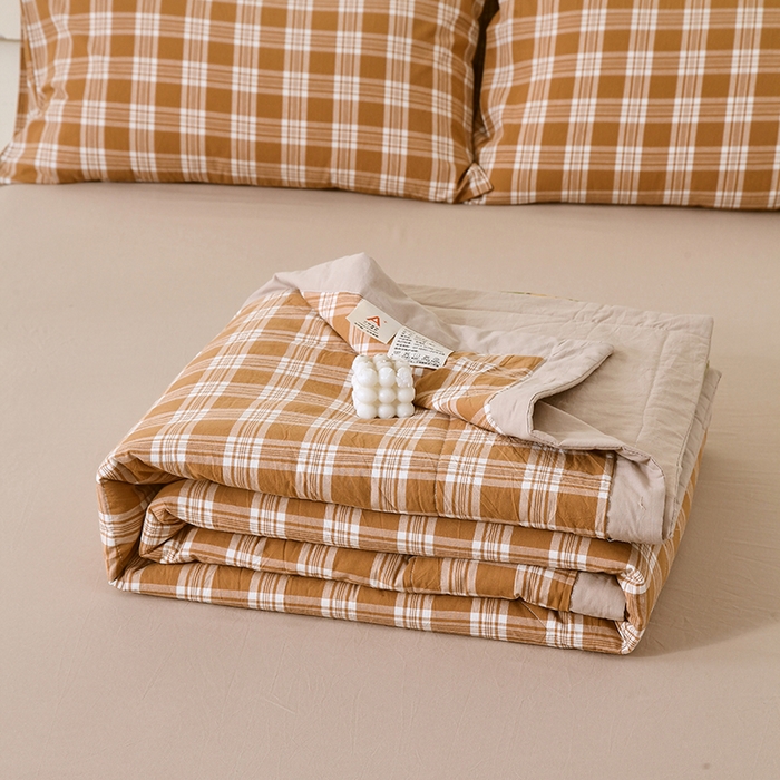 91家纺网 家纺一手货源 找家纺 春皖家纺 2026新款全棉色织宽边棉花夏被-云恋 云恋-黄调格