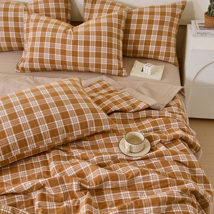 91家纺网 家纺一手货源 找家纺 春皖家纺 2026新款全棉色织宽边棉花夏被-云恋 云恋-黄调格