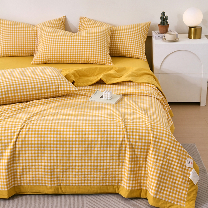 91家纺网 家纺一手货源 找家纺 春皖家纺 2026新款全棉色织宽边棉花夏被-云恋 云恋-黄小格