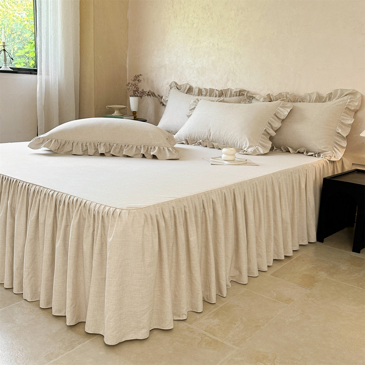 91家纺网 家纺一手货源 找家纺 （总）忘忧草 2026新款纯色色织芙蓉棉床裙四件套-维密系列